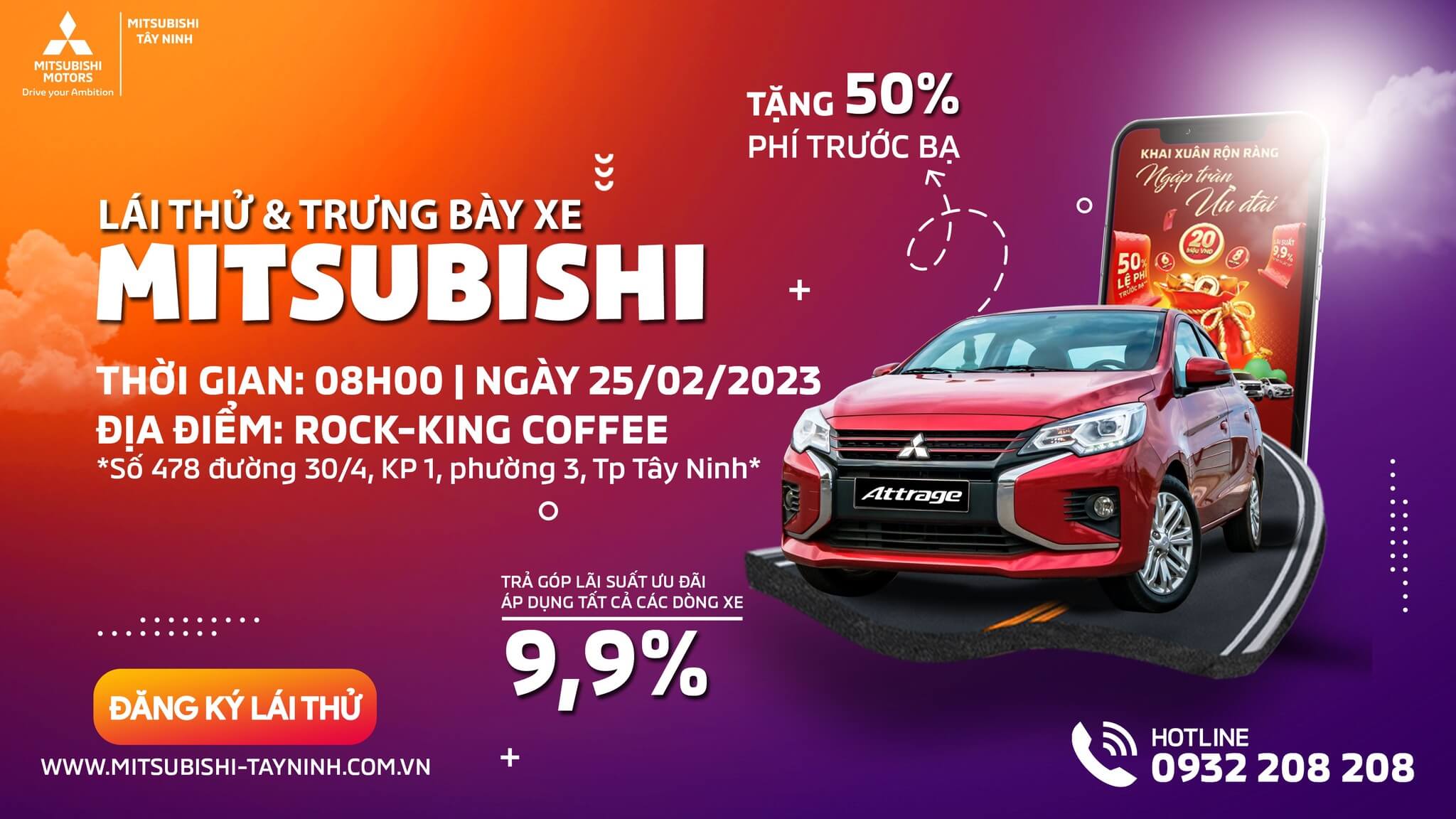 Thứ 7 Ngày 25-2-2023 tại Rock-King Coffee Sẽ Có Sự Kiện Lái Thử Và Trưng Bày Xe Mitsubishi
