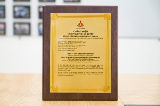 MITSUBISHI TÂY NINH VINH DỰ NHẬN ĐƯỢC "CHỨNG NHẬN NHÀ PHÂN PHỐI ỦY QUYỀN XE ĐÃ QUA SỬ DỤNG CHÍNH HÃNG MITSUBISHI"